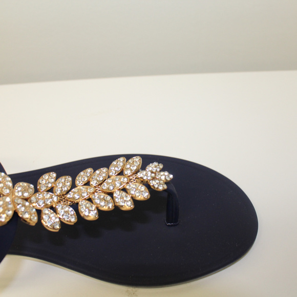 Womens Navy Blue Rhinestone Jelly Sandals - Picture 4 of 6
